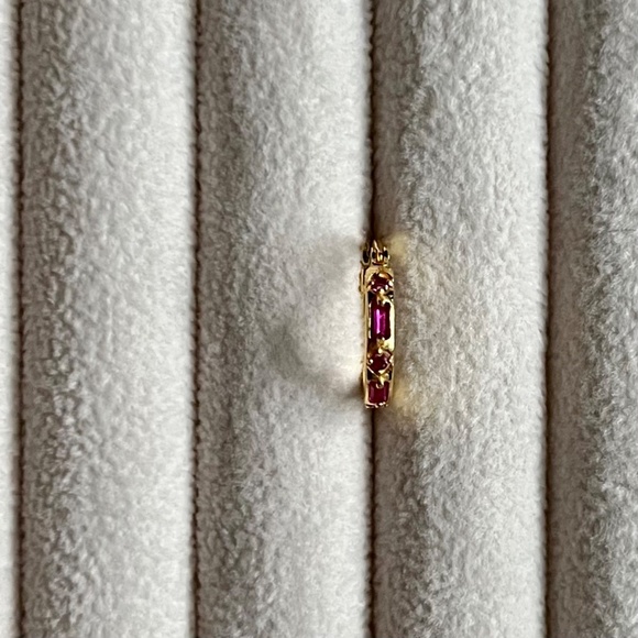 E011 | Pink Sapphire CZ Huggie Hoops - Picture 2 of 5